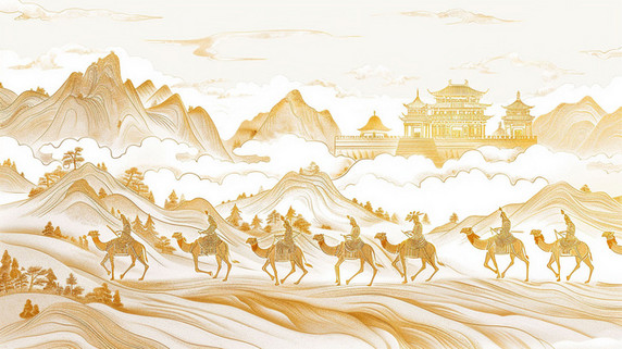 创意沙漠骆驼宫殿合成创意素材背景敦煌