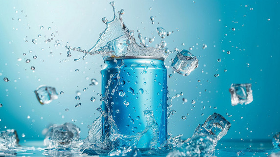 创意冰块汽水摄影照片夏天夏季清凉蓝色飞溅可乐