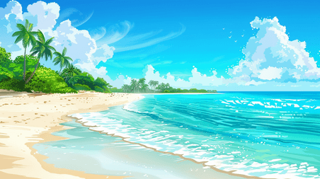 夏天夏季创意清新唯美户外风景大海沙滩的背景