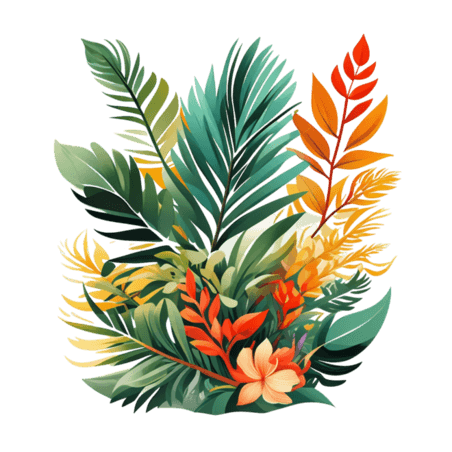 创意夏天叶子手绘热带植物元素插画