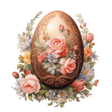 创意复活节鸡蛋鲜花元素免抠图案