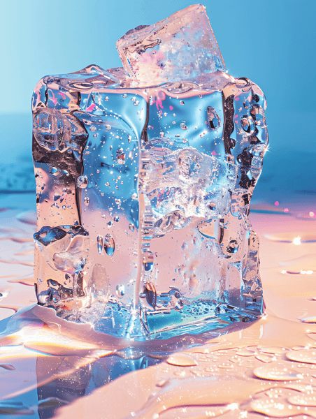 创意夏天夏季蓝色干净清透透明冰块摄影图