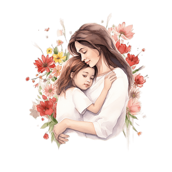 创意母子母亲节母婴亲子关系温馨鲜花元素免抠图案