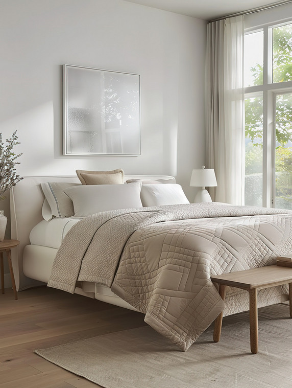 创意主卧家装床上用品卧室柔软被套摄影配图