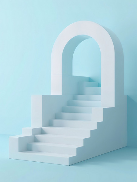 创意楼梯台阶浅蓝色简约立体几何展台背景