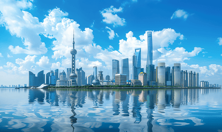 创意上海晨曦夜景城市都市商务建筑风景