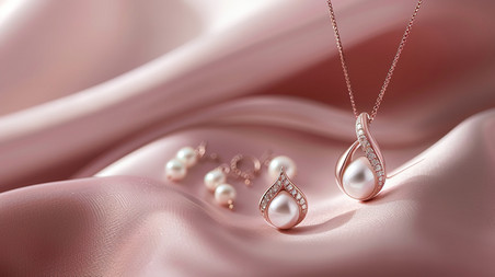 创意珍珠的项链和耳环粉色浪漫珠宝照片