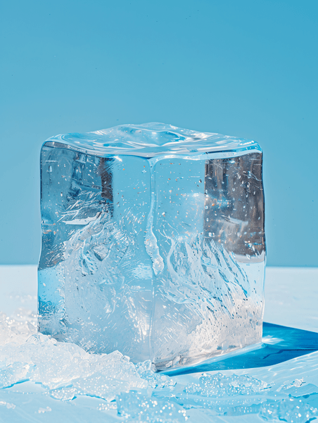 创意冰块夏天夏季蓝色干净清透透明摄影图