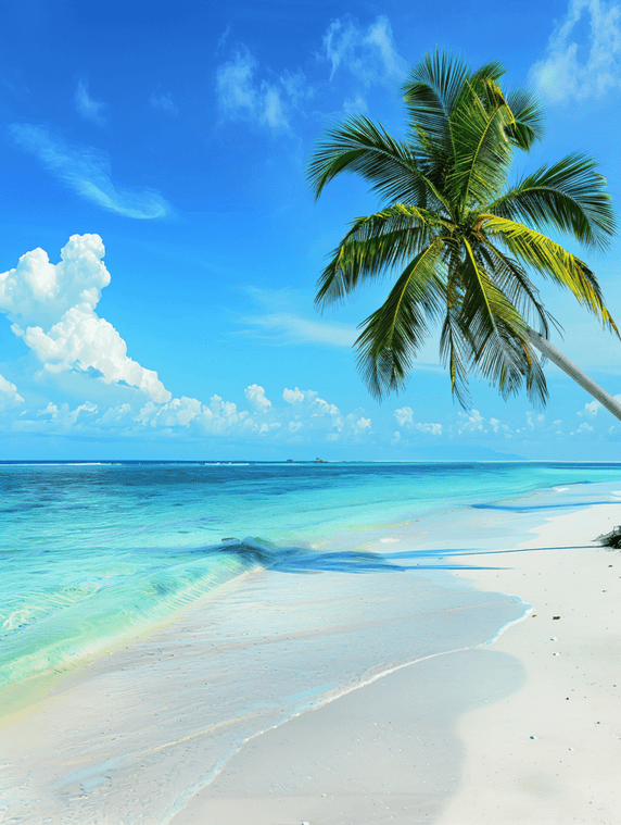 创意夏天沙滩与棕榈树蔚蓝海洋夏天夏季海滩大海旅游旅行风景