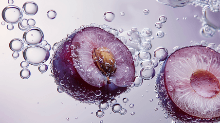 创意水果气泡李子素材生鲜摄影黑布林紫色背景