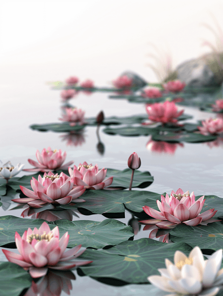 创意夏天夏季花朵植物清新睡莲满满池塘荷花摄影图