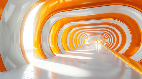 未来城市通道科技感橙白色空间阶级电商展台背景素材