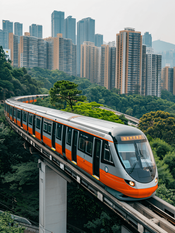 创意山城重庆立体交通单轨列车地铁都市高楼