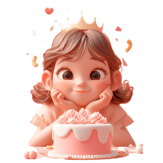 创意六一儿童节过生日的女孩庆祝高兴开心3D人物图片