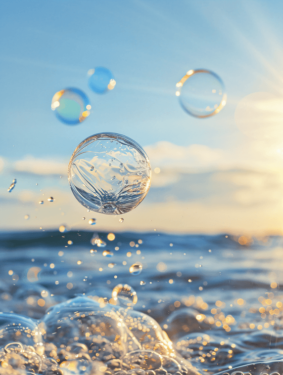 创意夏天泡泡旅行小清新大海泡沫