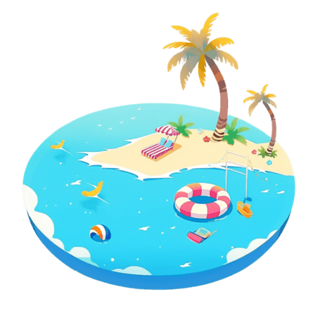 创意夏日主题大海旅游海岛素材沙滩椰子树卡通