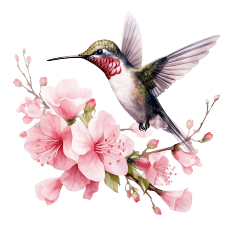创意鸟类桃花元素水彩花朵植物免抠图案