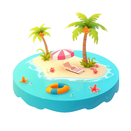创意夏日主题素材沙滩椰子树卡通大海旅游海岛