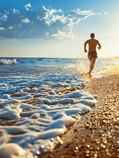 创意大海人物沙滩海边奔跑运动摄影图