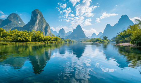 创意广西桂林玉龙河喀斯特中国优雅美丽景观2