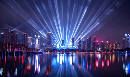 创意深圳国庆灯光秀城市都市夜景