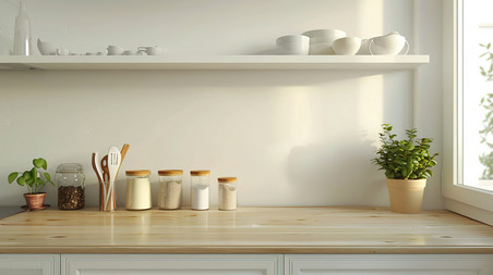 创意室内家居白色厨房温馨桌面简约产品展示背景
