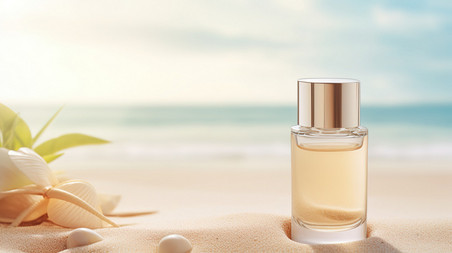 创意热带沙滩化妆瓶子夏天夏季大海防晒美妆素材