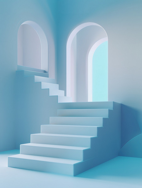 创意楼梯台阶浅蓝色简约立体几何展台背景