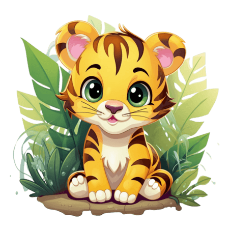 创意小老虎草丛元素卡通动物免抠图案