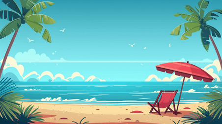 创意三亚海边度假遮阳伞的夏天夏季旅游团背景
