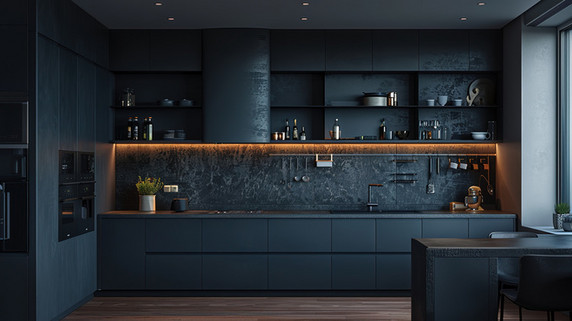 创意高端现代化深灰色开放厨房橱柜高清