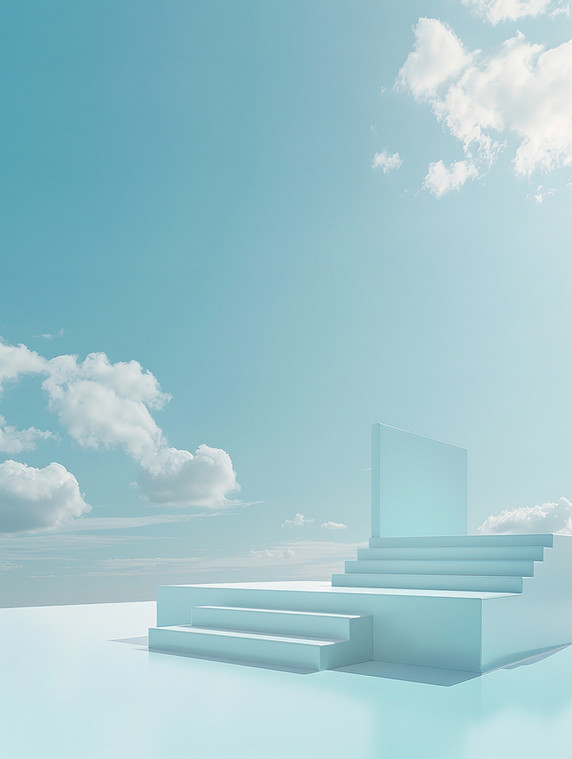 创意立体楼梯平台浅蓝色简约电商展台背景