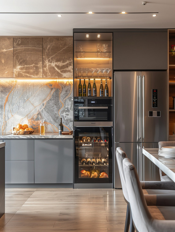 厨卫装修厨房内嵌的大冰箱摄影图