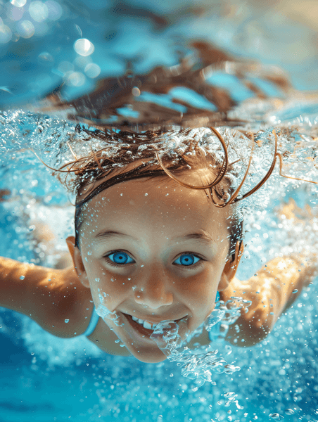 创意小孩子练习游泳运动体育夏天夏季