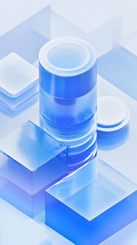 创意清新蓝色干净透明立体商务企业渐变3D几何磨砂玻璃3设计