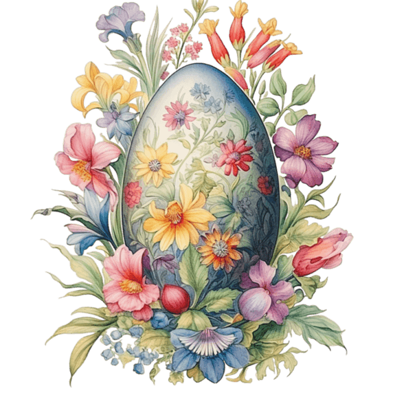 创意复活节浪漫唯美鸡蛋鲜花元素免抠图案