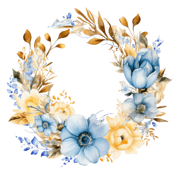 创意花环花朵水彩浪漫文艺蓝色头像框元素免抠图案