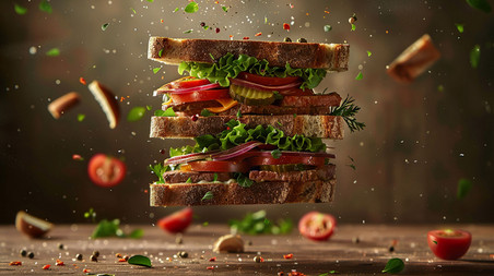 创意美味汉堡立体描绘摄影照片