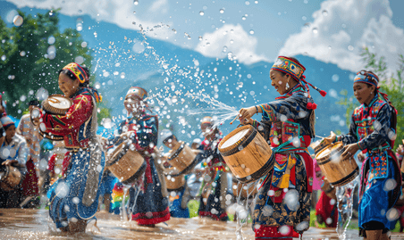 创意传统节日泼水节狂欢庆祝民族人物