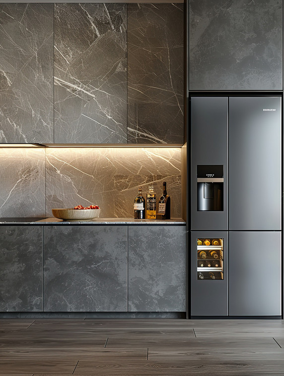 创意厨房内嵌的大冰箱厨卫装修高清摄影图