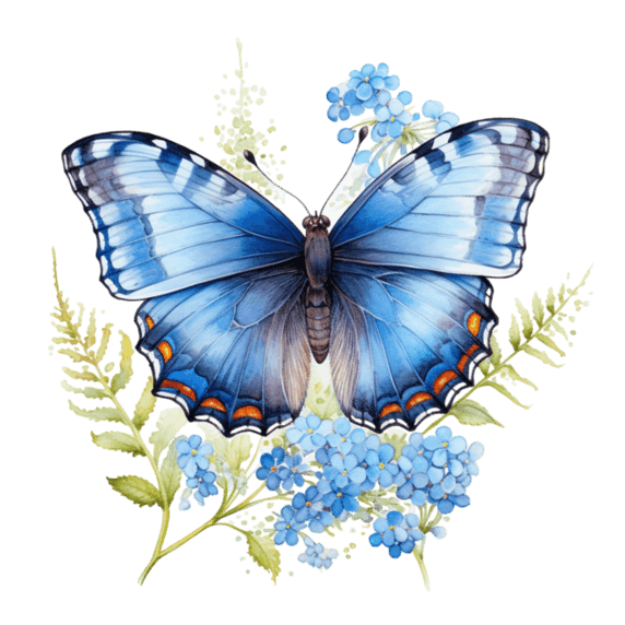 创意水彩昆虫蝴蝶花朵元素免抠图案