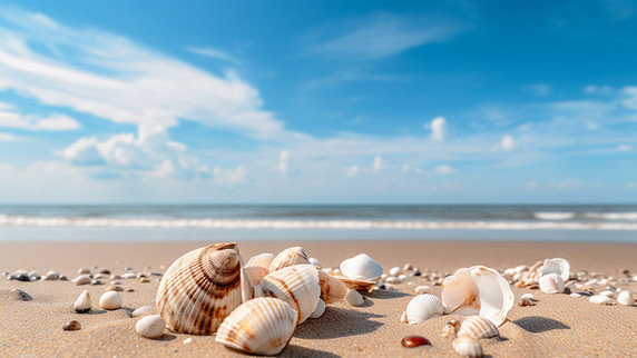 创意夏天夏季大海沙滩贝壳夏季沙滩蓝色背景