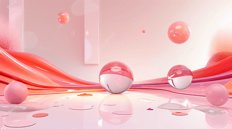 创意粉色红色商务企业办公干净清透流体玻璃抽象创意线条背景55