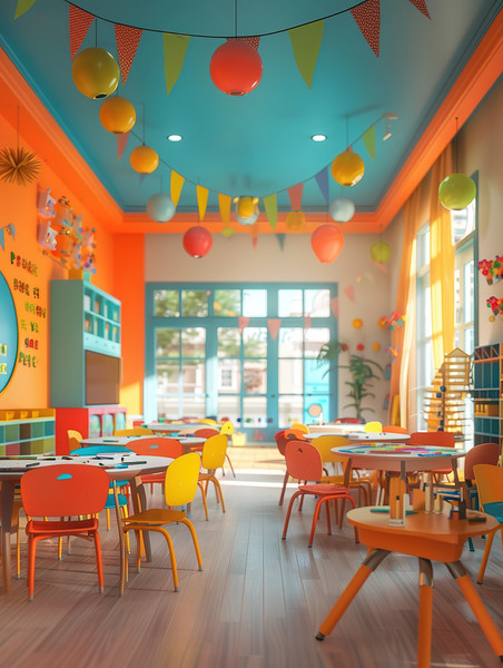 创意明亮多彩的儿童教室摄影图