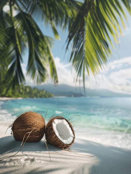 夏天大海沙滩椰子海边椰子摄影图