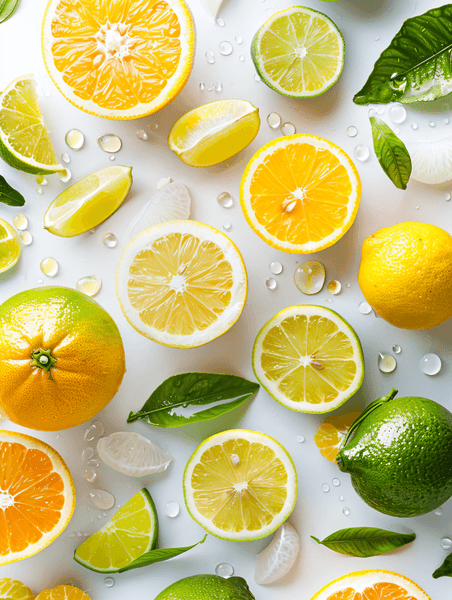 创意夏天干净水面水果夏日西柚青柠檬水果摄影图