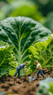 创意五一劳动节微景观菜园里种菜的农民背景