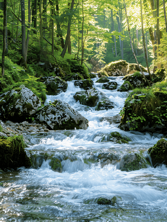 夏日夏季夏天山间水流溪流自然风景小溪河流