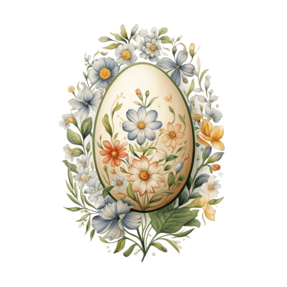 复活节浪漫唯美鸡蛋鲜花元素免抠图案
