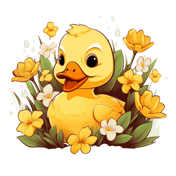 小黄鸭花朵元素免抠图案卡通动物童话拟人